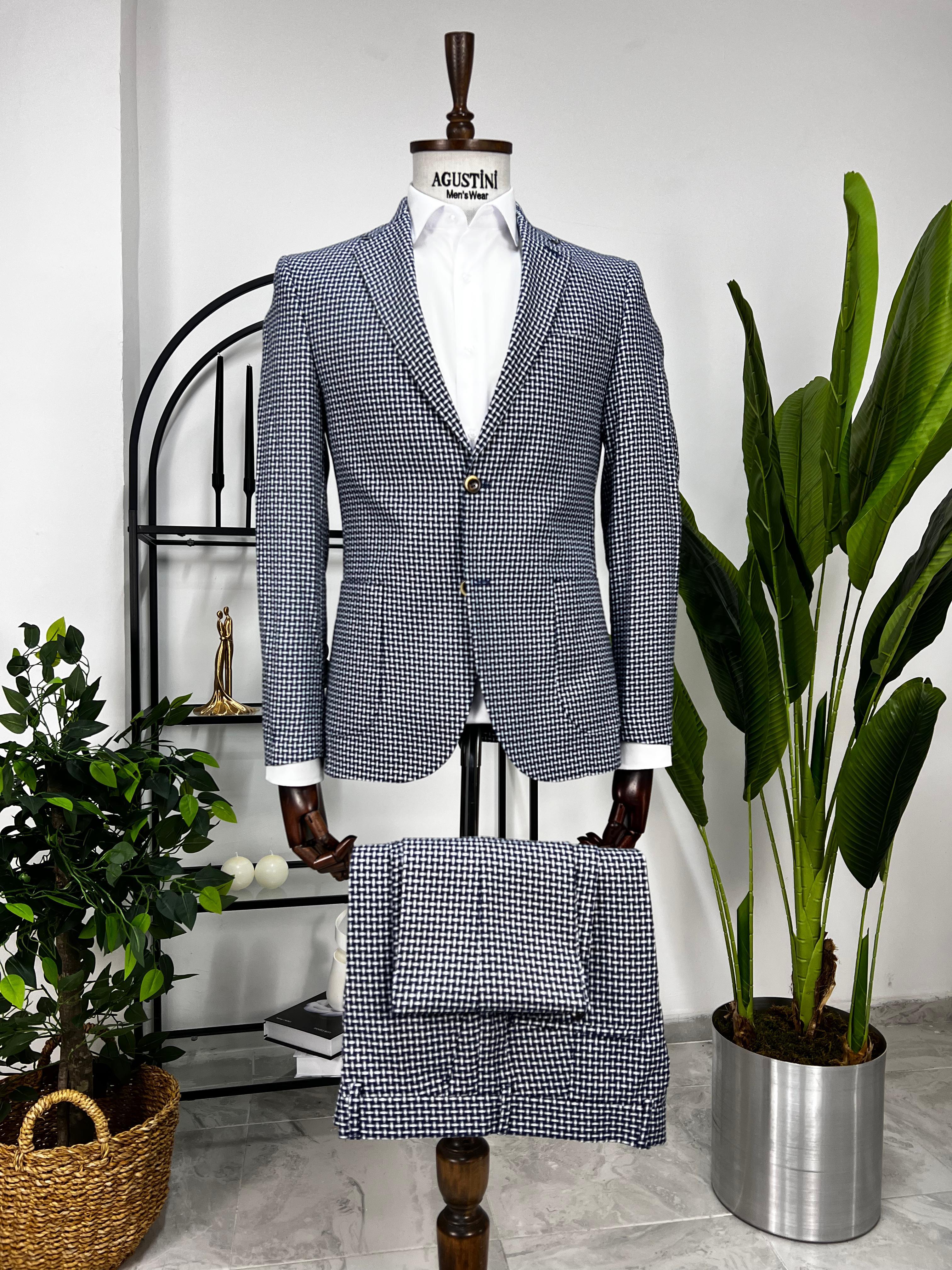 Mavi Beyaz Desenli 2Lİ Takım Elbise Mono Yaka Torba Cep Slim Fit Kalıp | AgustiniTAKIM ELBİSEAGUSTİNİTk3002AGUSTİNİMavi Beyaz Desenli 2Lİ Takım Elbise Mono Yaka Torba Cep Slim Fit Kalıp | Agustini