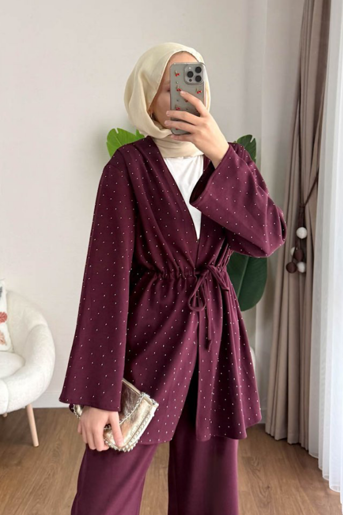Taşlı İkili Oysho Takım Bordo