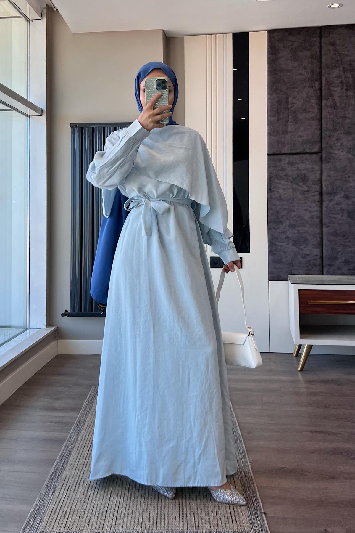 Şal Yaka Elbise Bebe Mavisi