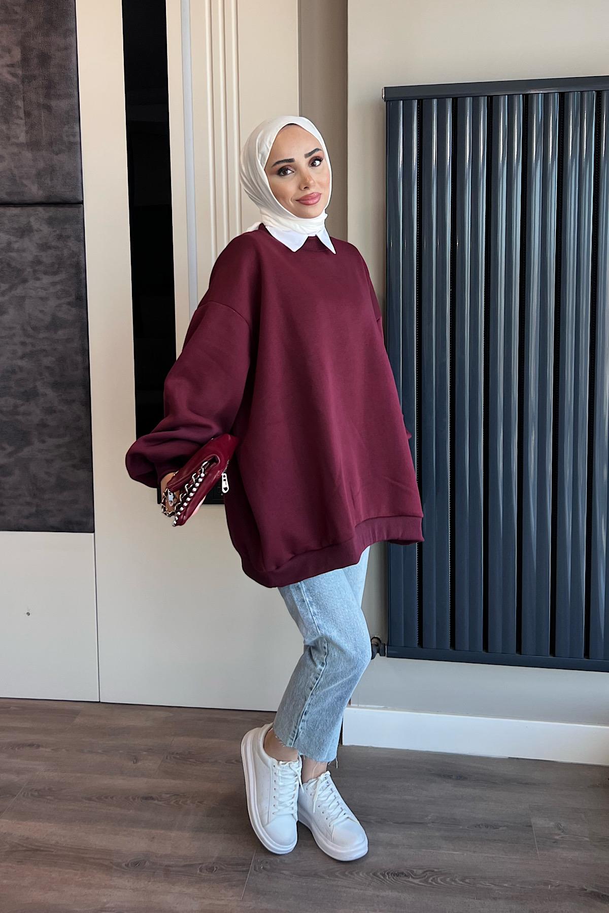 Üç İplik Kumaş Sweat  Bordo