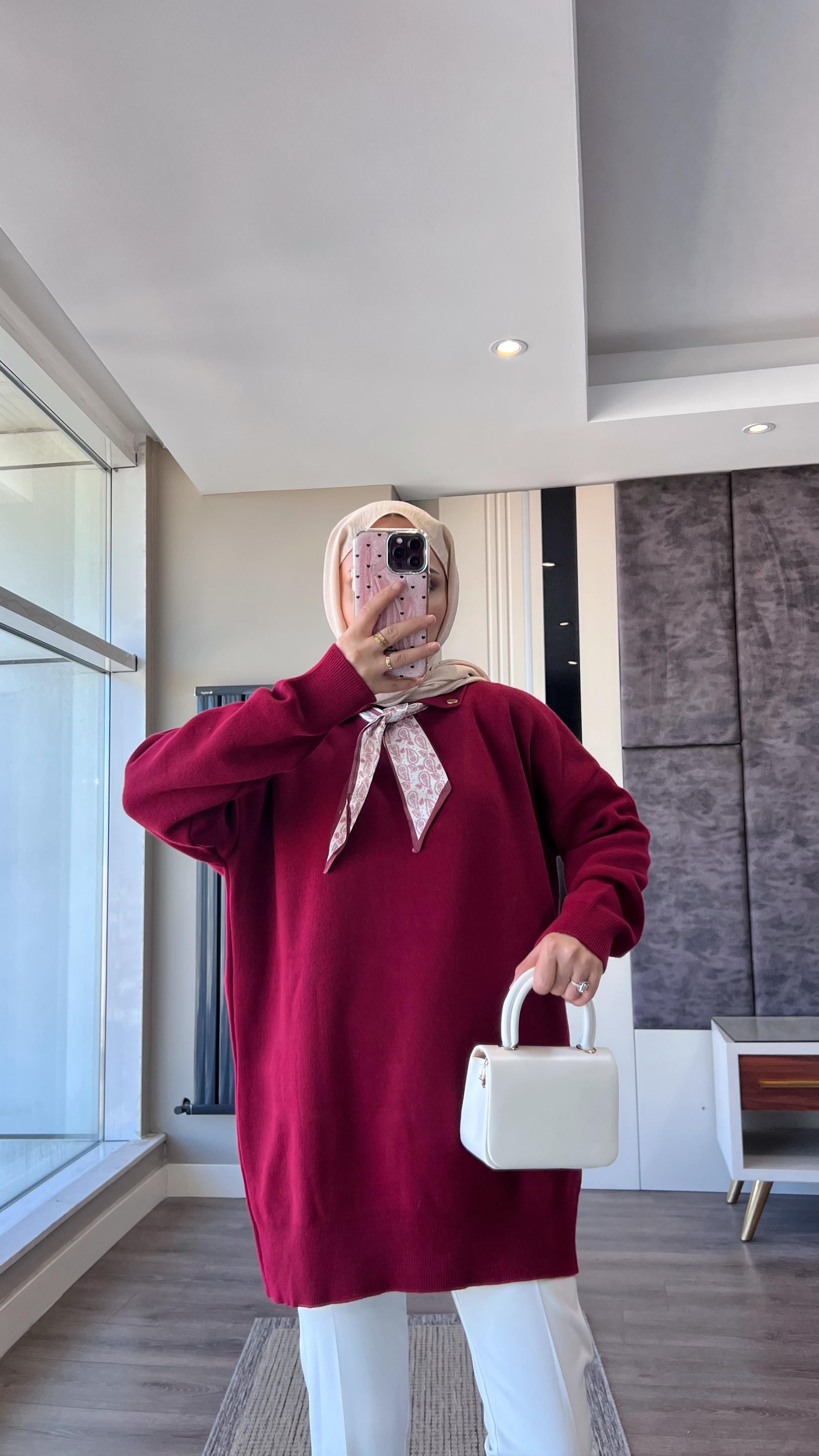 Fular Detaylı Tunik Bordo