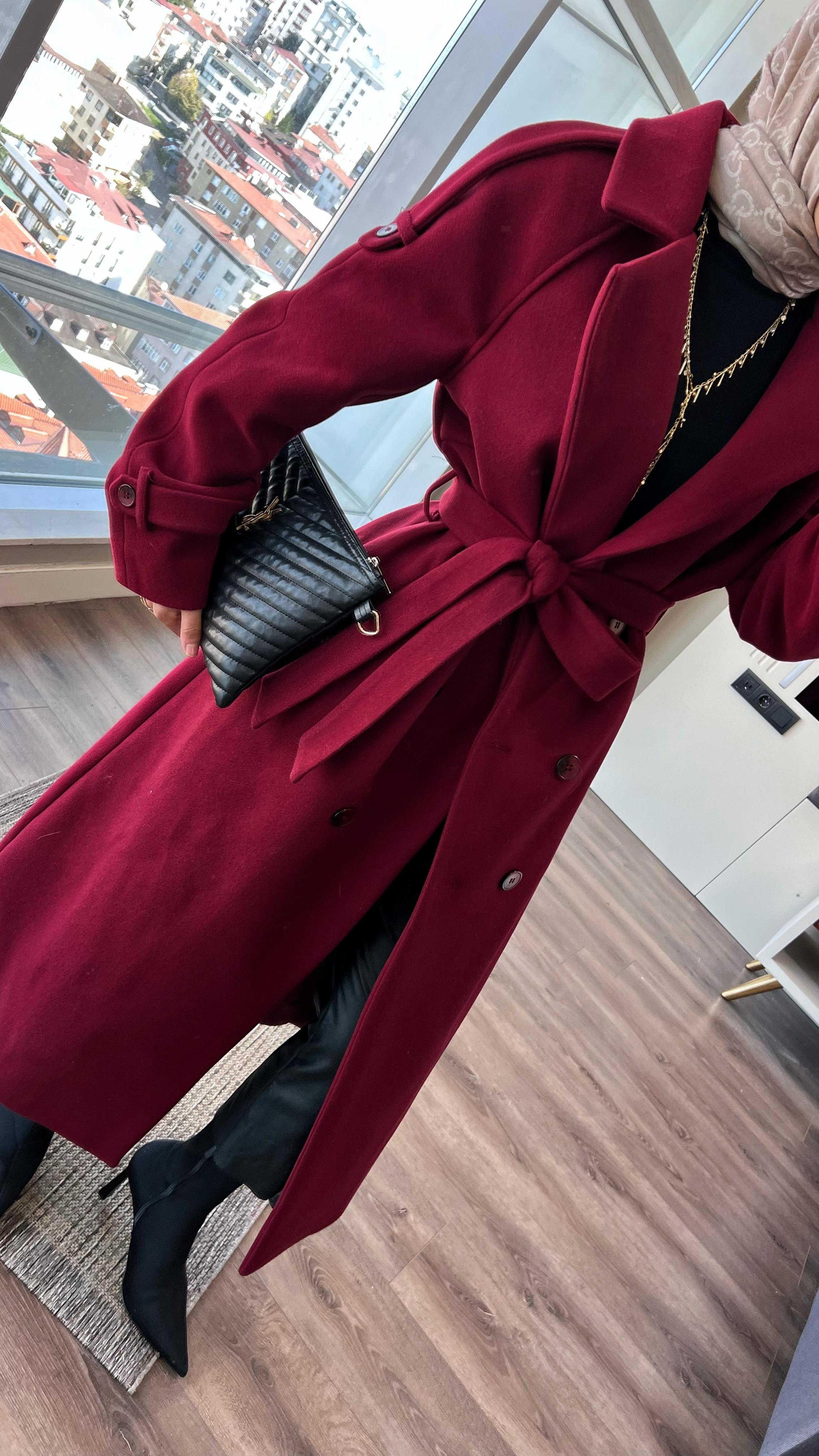 Kuşaklı Kaşe Kaban Bordo
