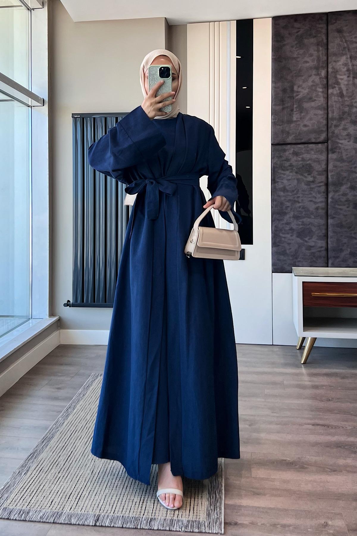 İçi Sıfır Kol İkili Abaya Takım Lacivert