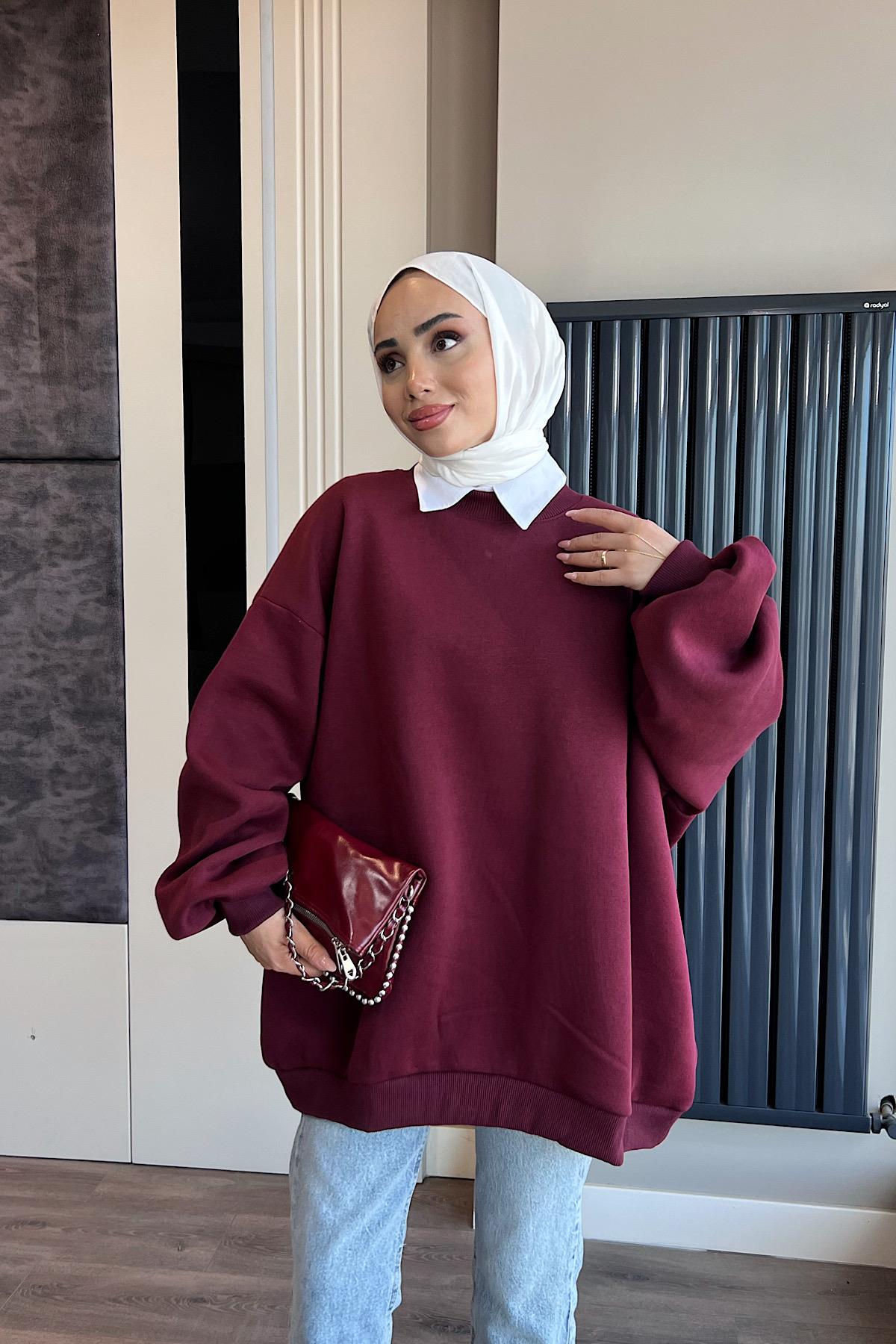 Üç İplik Kumaş Sweat  Bordo