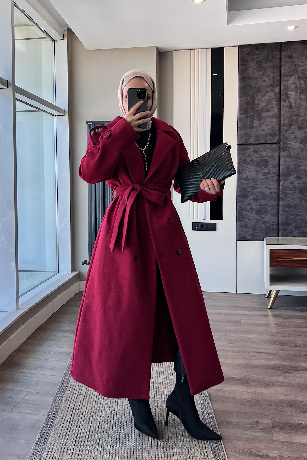 Kuşaklı Kaşe Kaban Bordo