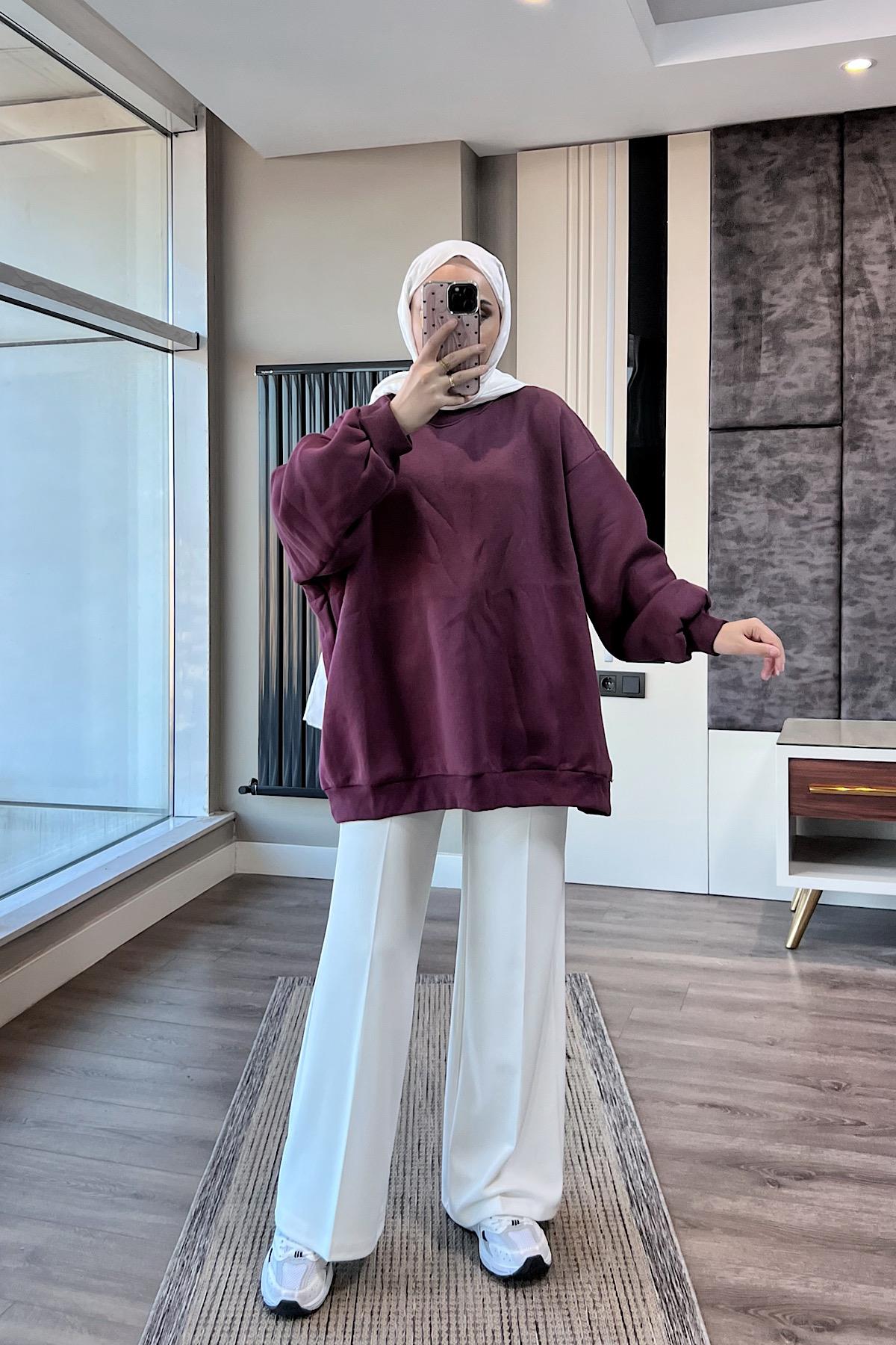 Üç İplik Kumaş Sweat Mürdüm