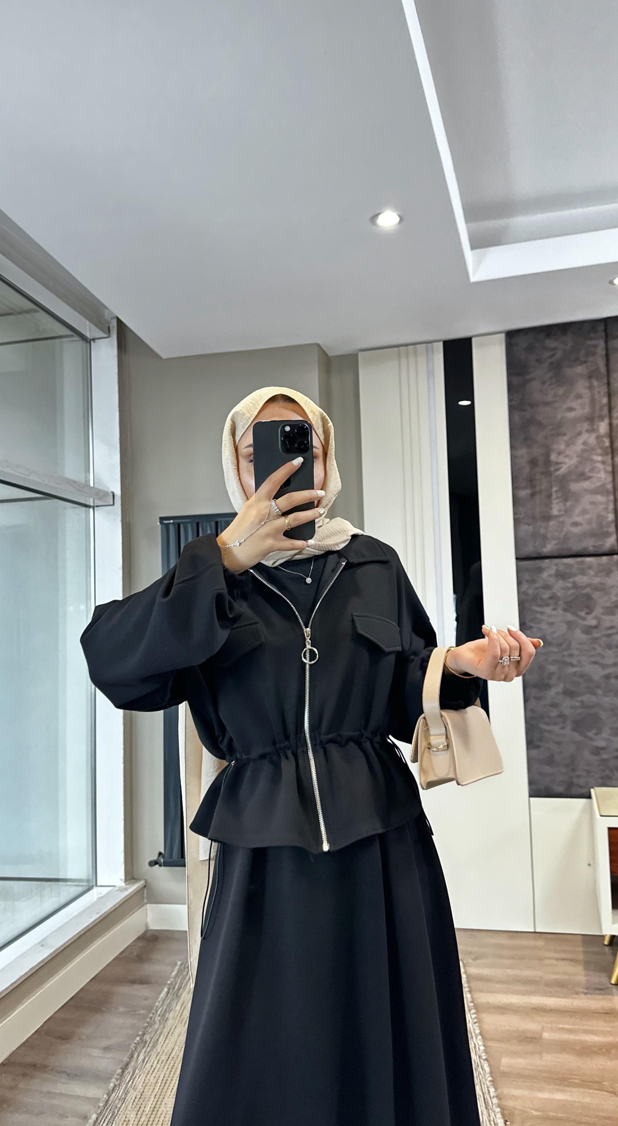Fermuarlı Süs cep Oysho Takım Siyah