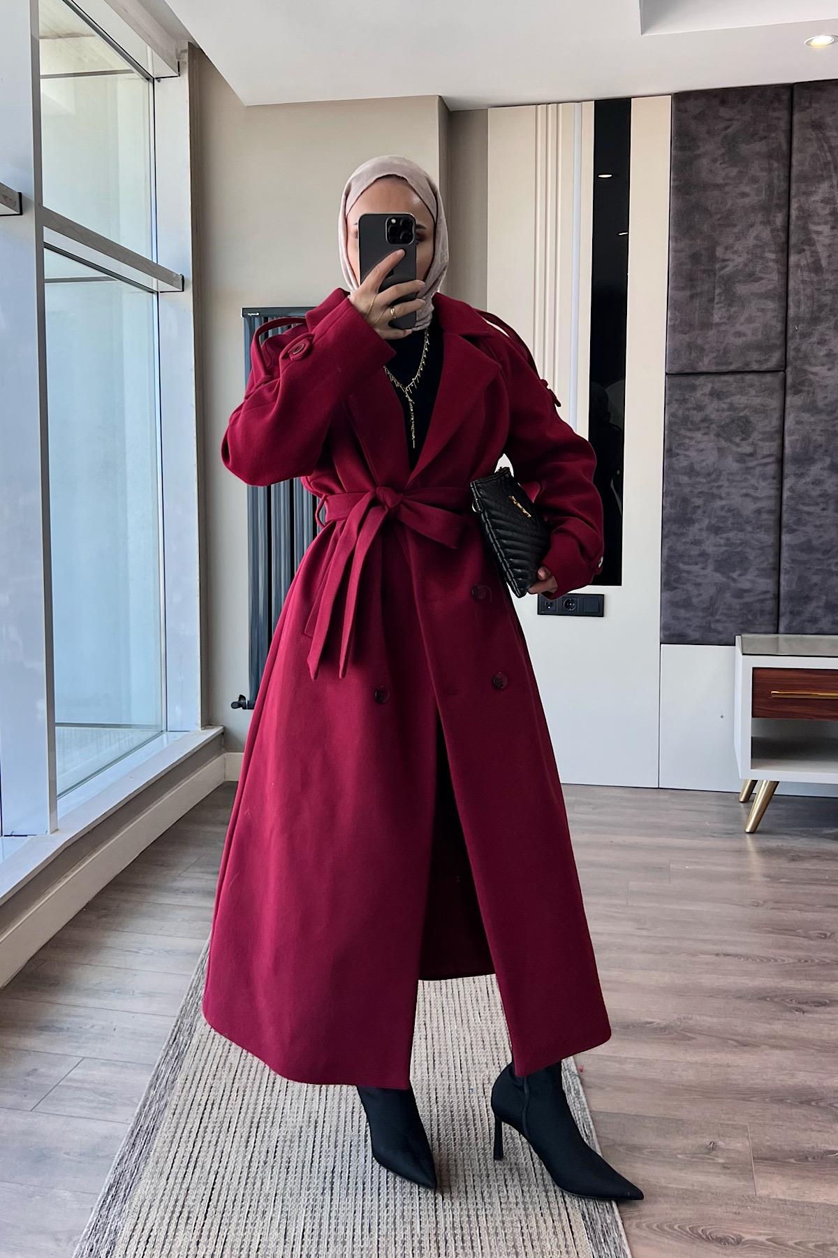 Kuşaklı Kaşe Kaban Bordo
