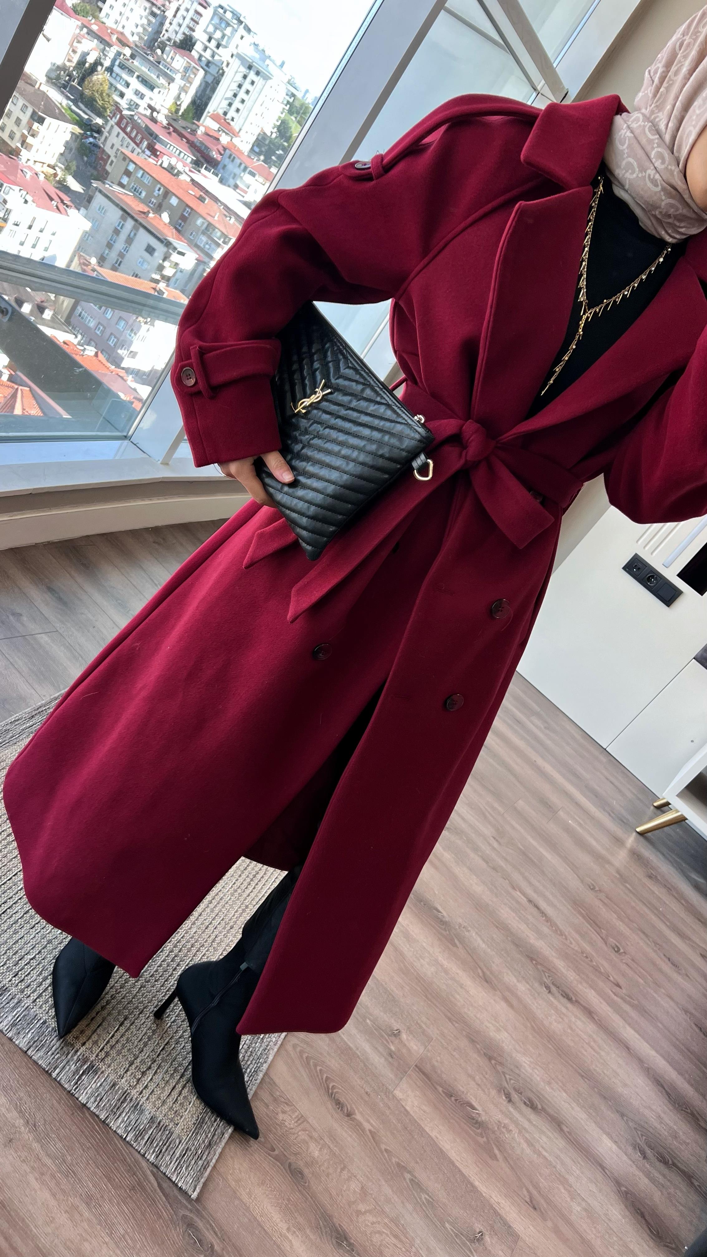 Kuşaklı Kaşe Kaban Bordo