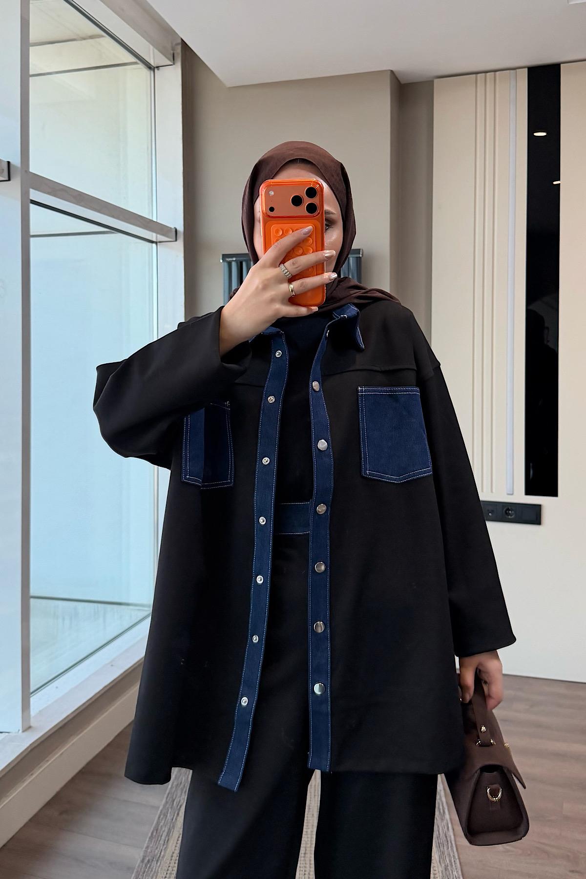 Denim Detaylı Oysho Takım Siyah