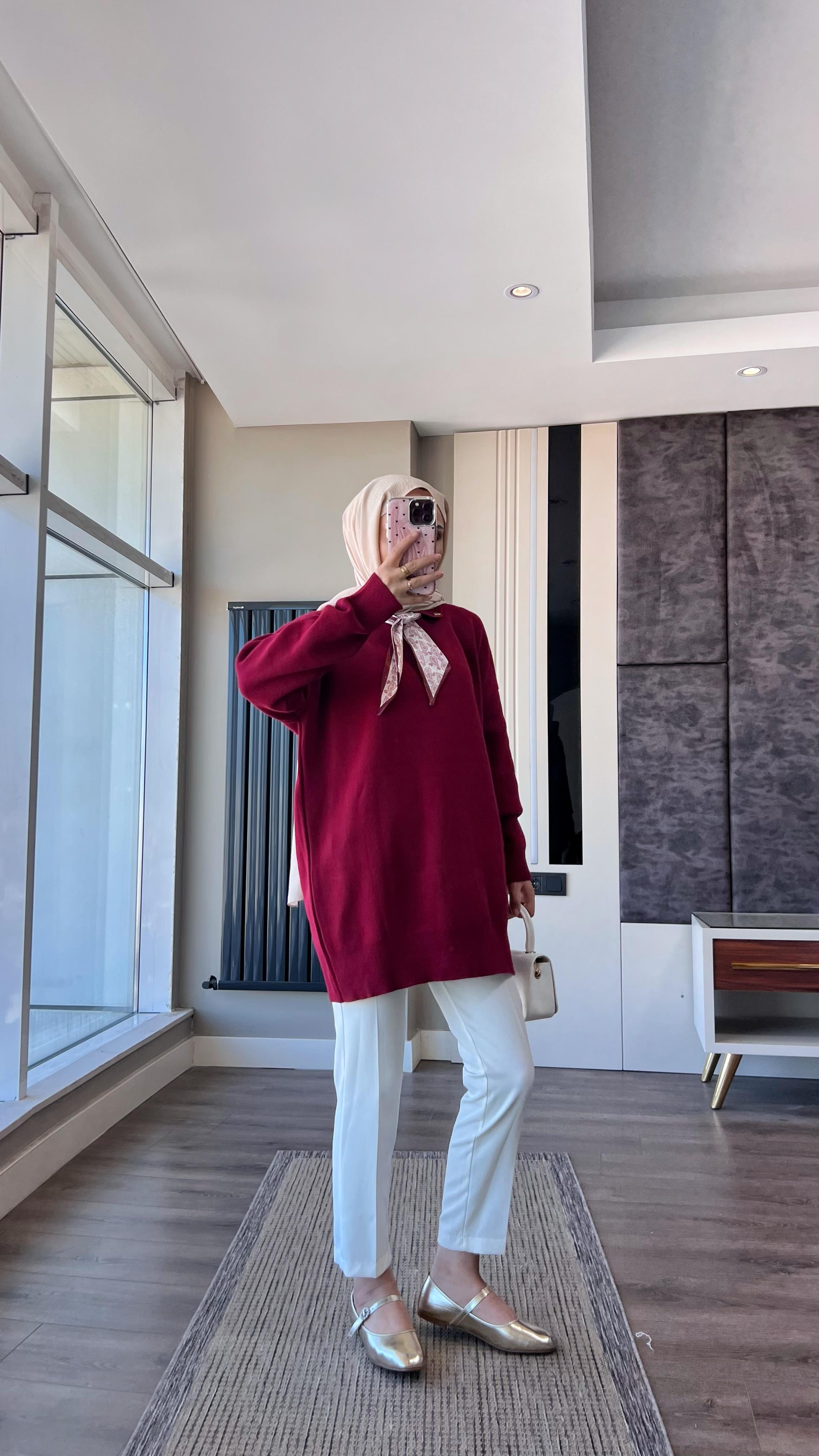 Fular Detaylı Tunik Bordo