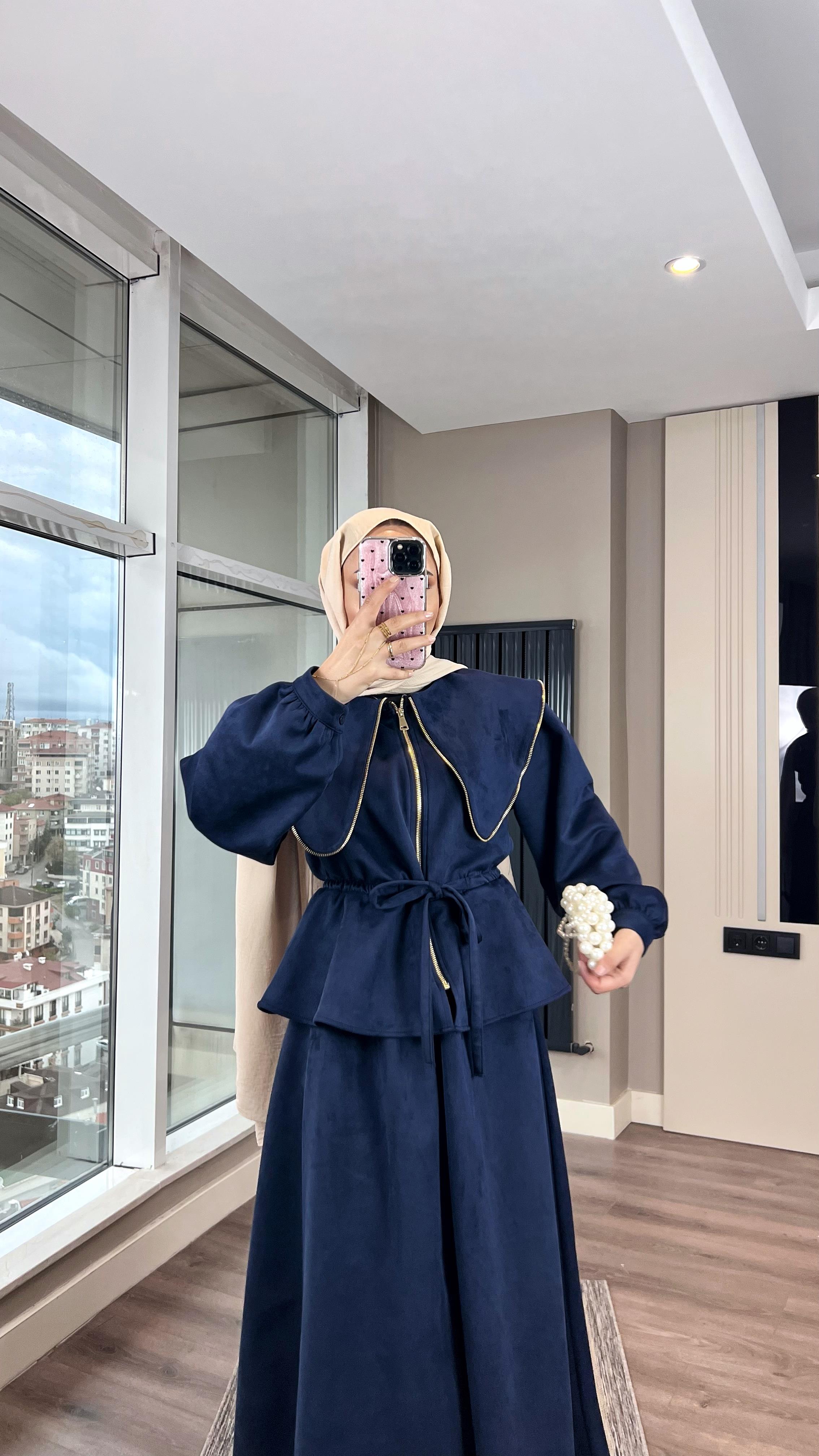 Süet İkili Takım Lacivert