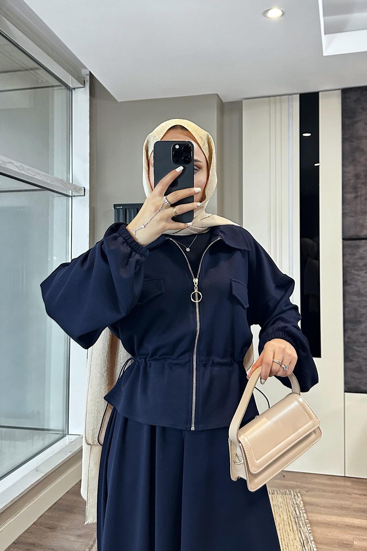 Fermuarlı Süs cep Oysho Takım Lacivert 