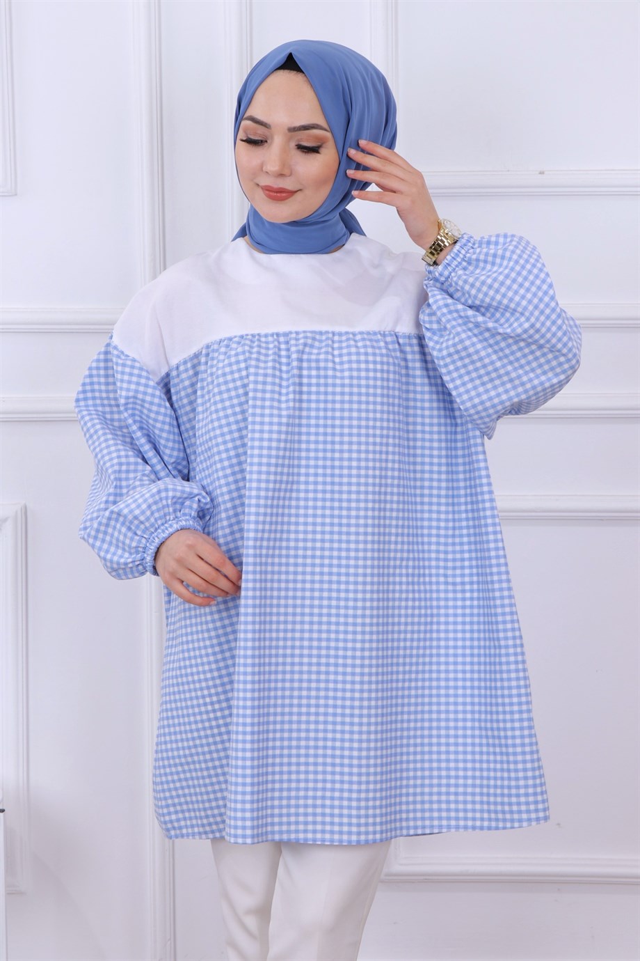 Altı Kareli Tunik Mavi