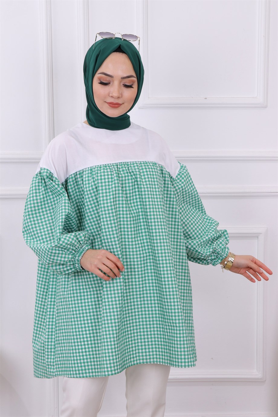 Altı Kareli Tunik Zümrüt Yeşili