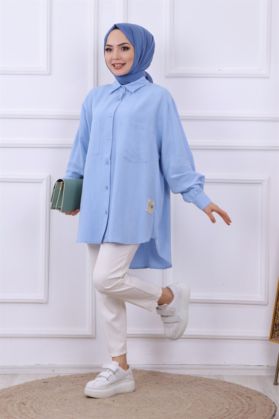 Armalı Keten Tunik Bebe Mavisi