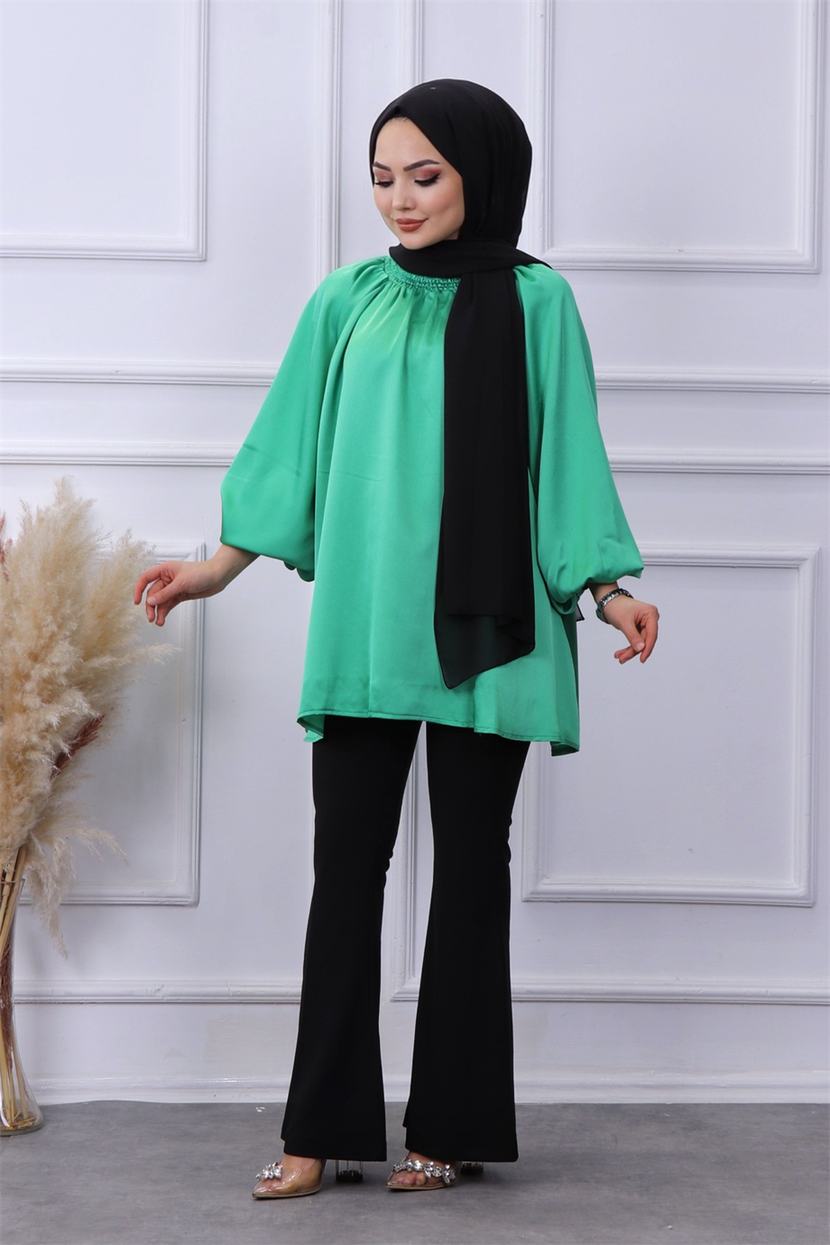 Asimetrik Kesim Saten Tunik 