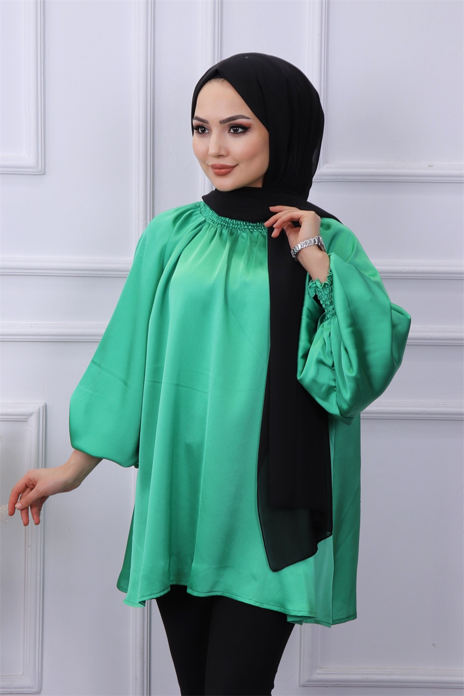 Asimetrik Kesim Saten Tunik 