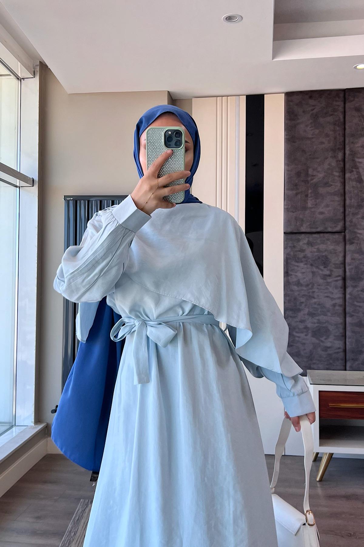 Şal Yaka Elbise Bebe Mavisi