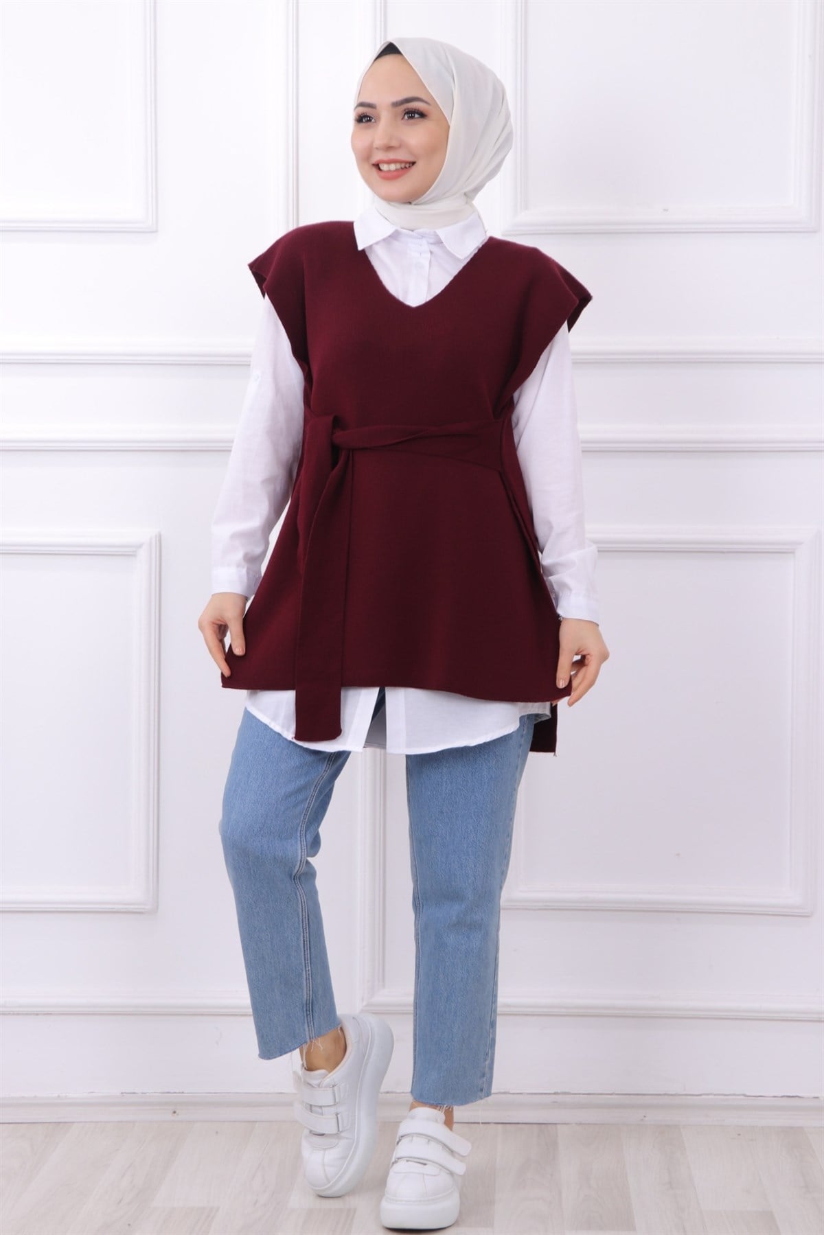 Bağlamalı Süveter Bordo
