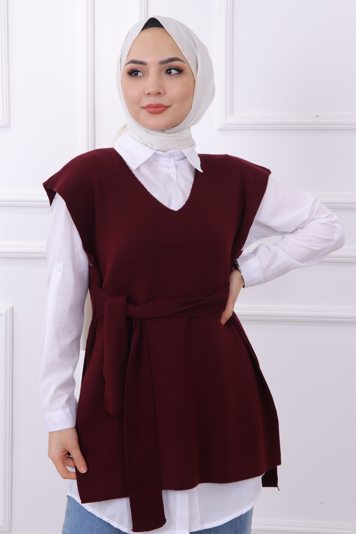 Bağlamalı Süveter Bordo