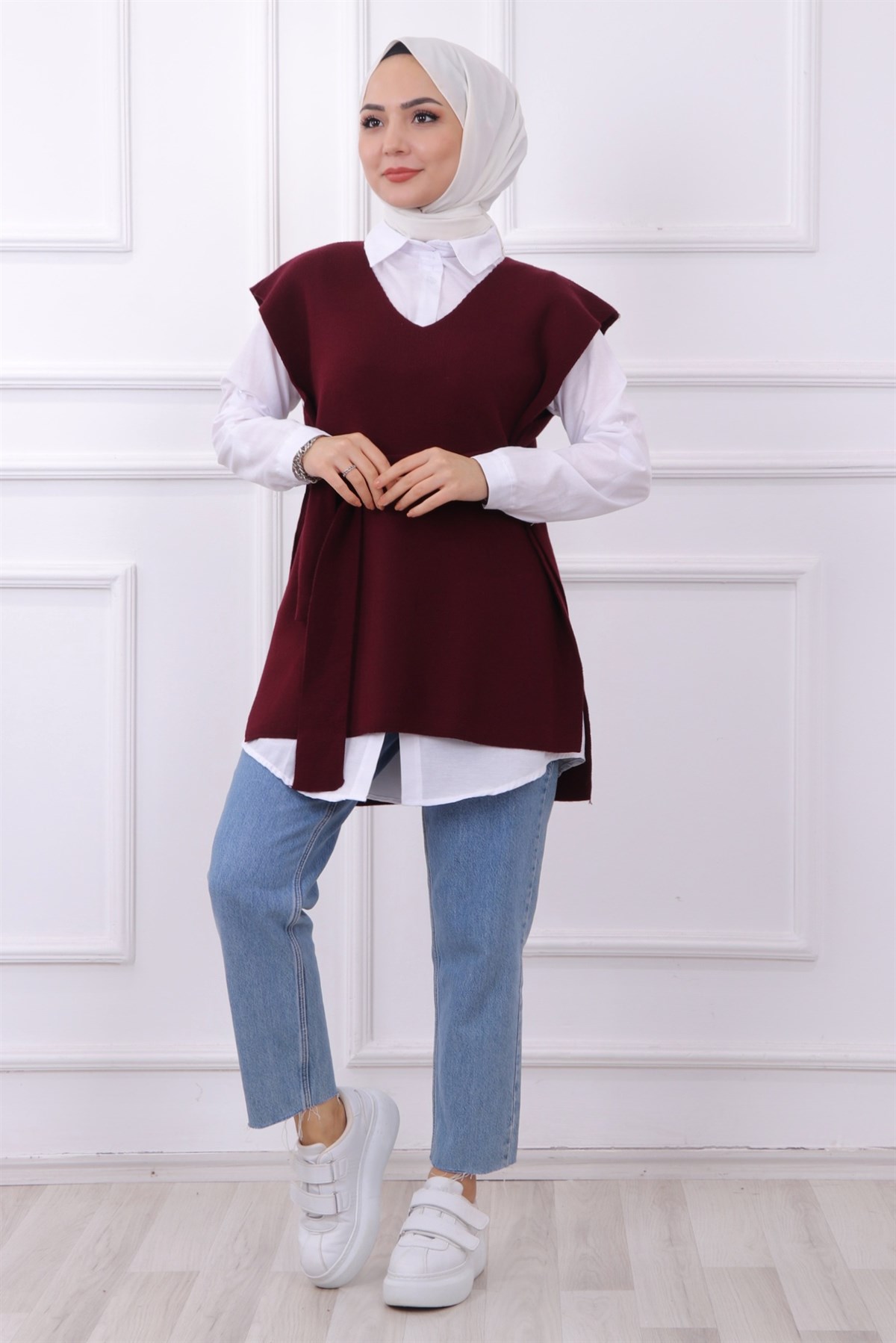 Bağlamalı Süveter Bordo