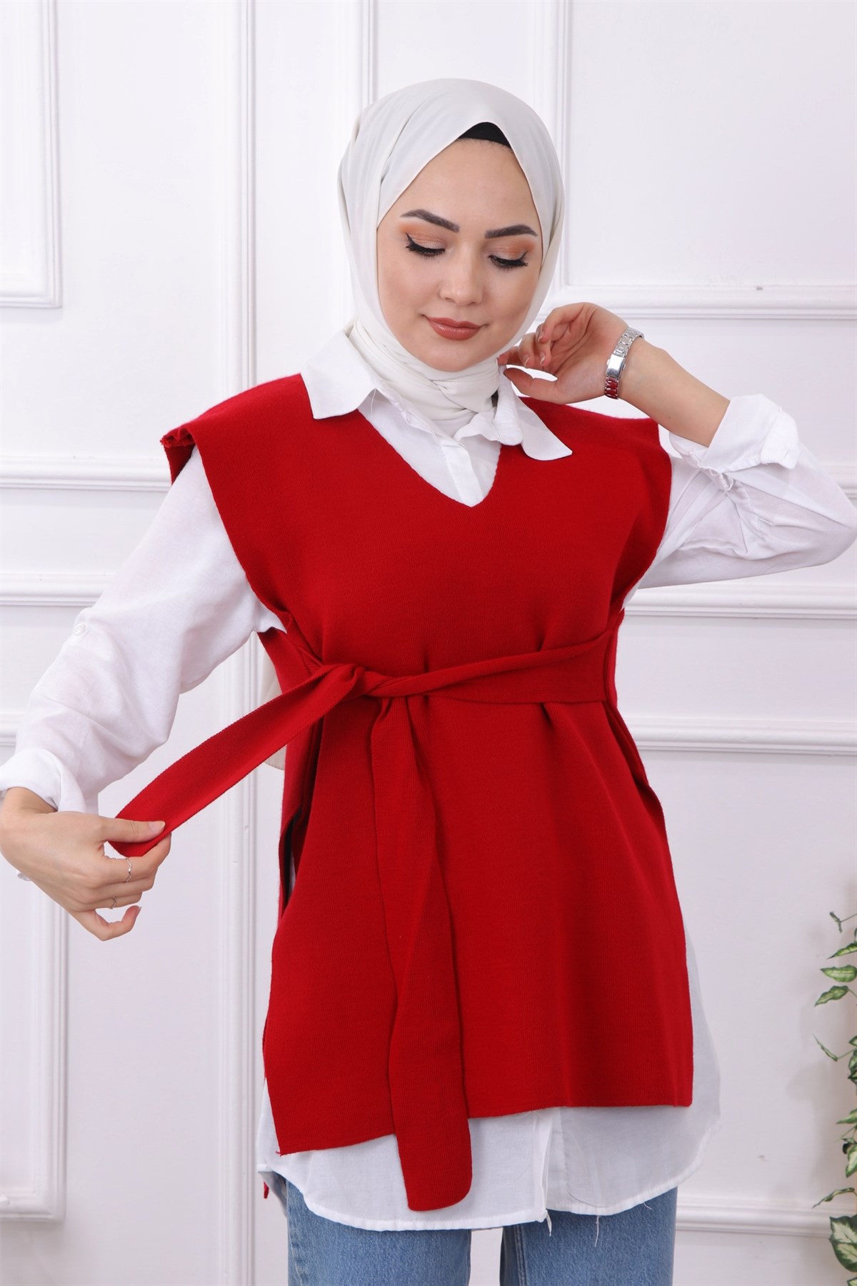 Bağlamalı Süveter Kırmızı