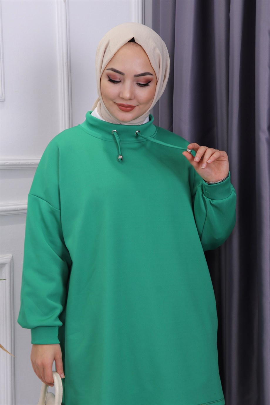 Balıkçı Yaka Skuba Tunik Yeşil