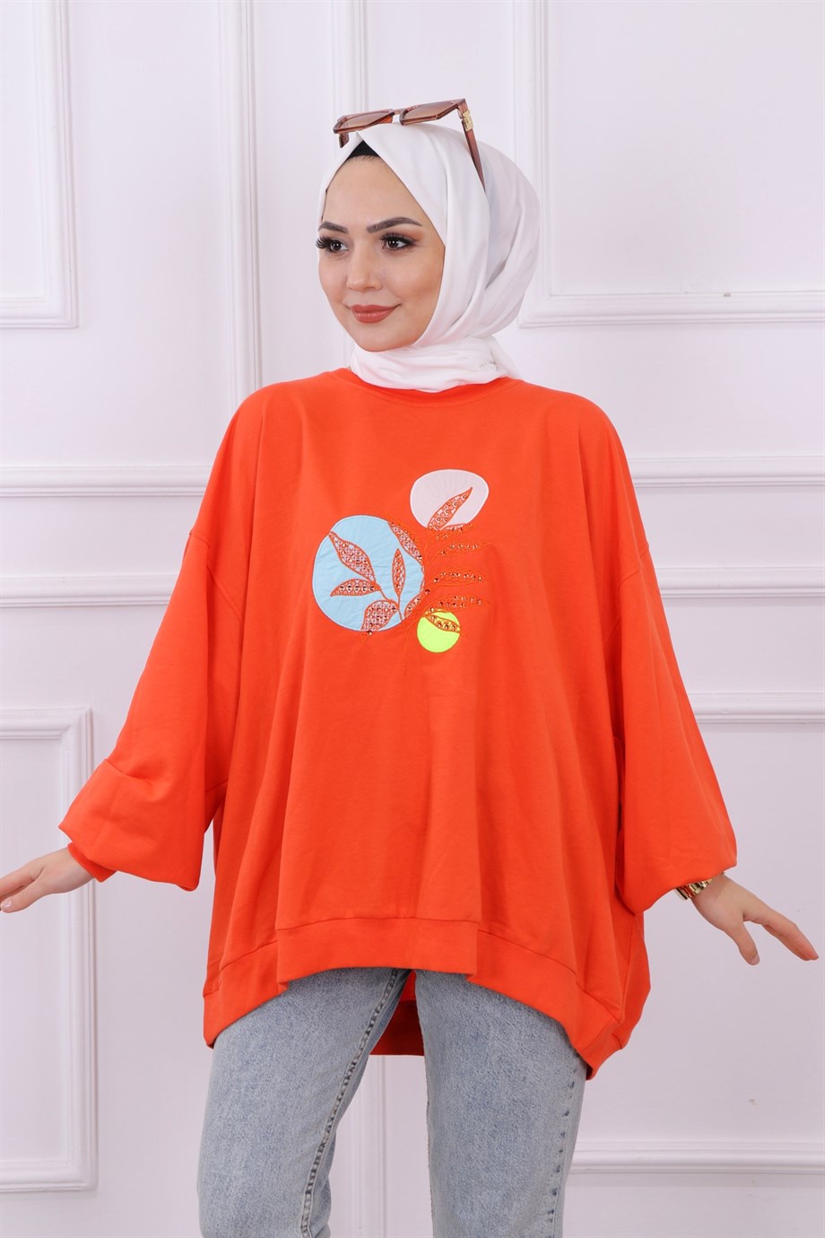 Balon Kol Oversize Sweat Turuncu