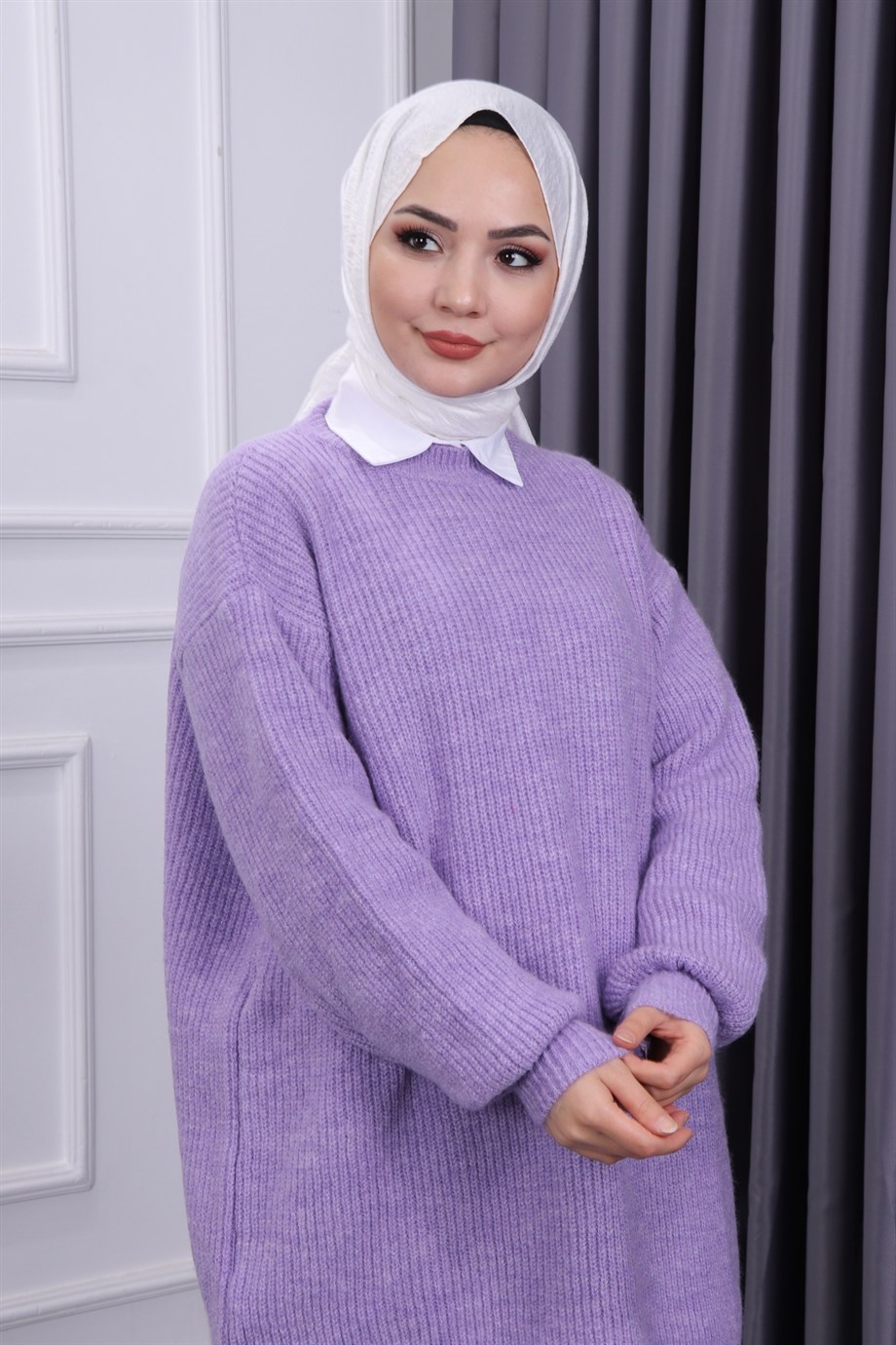 Balon Kol Triko Tunik Lila
