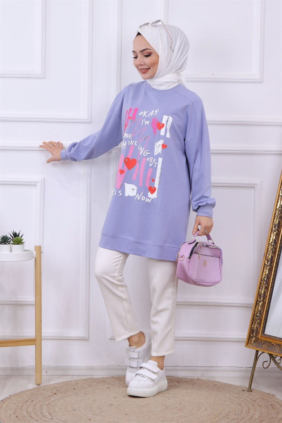 Baskı Ve Taş İşlemeli Sweat 