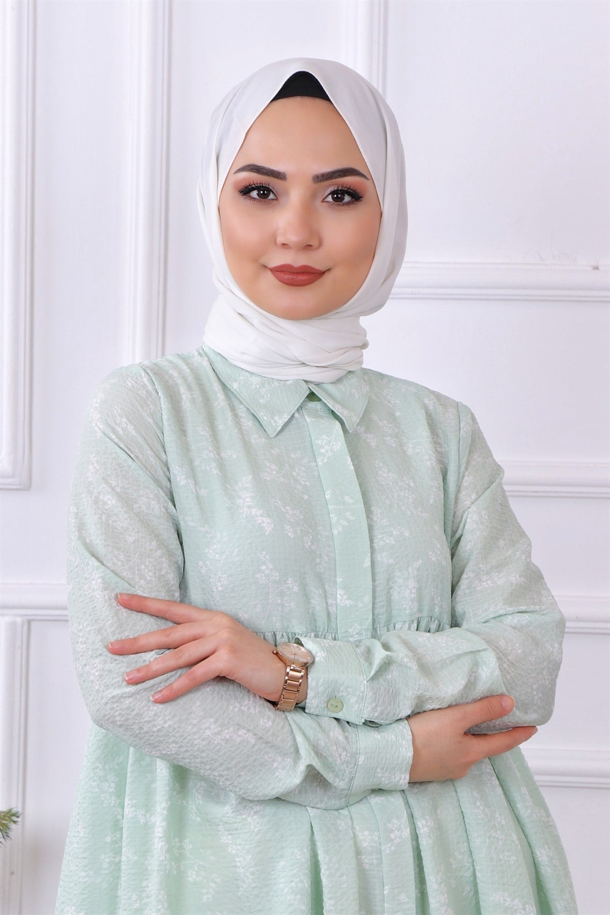 Baskılı Gofre Tunik Yeşil