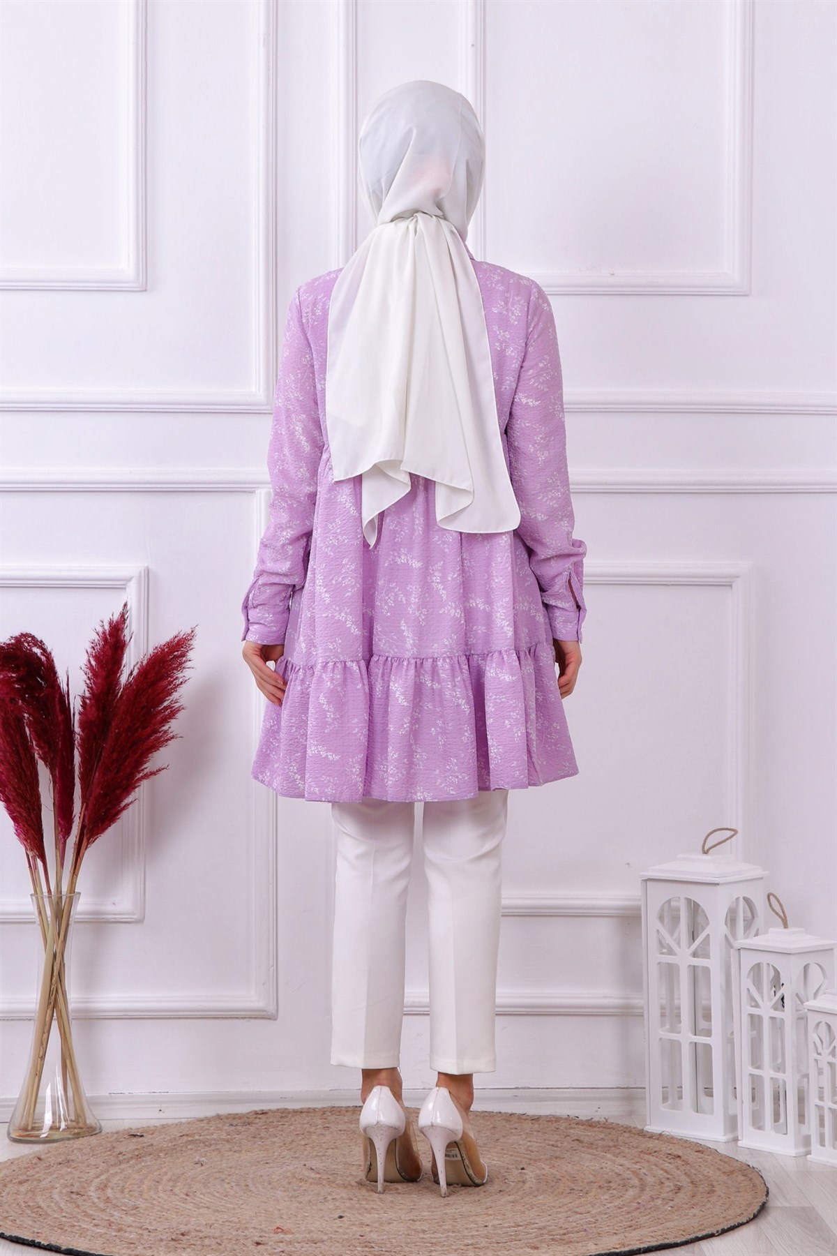 Baskılı Gofre Tunik Lila