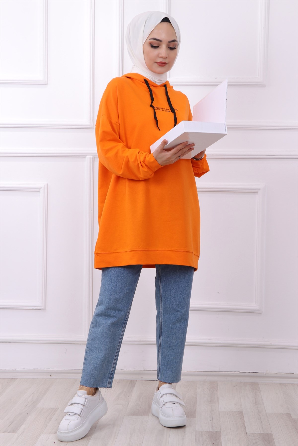 Baskılı Sweat Turuncu