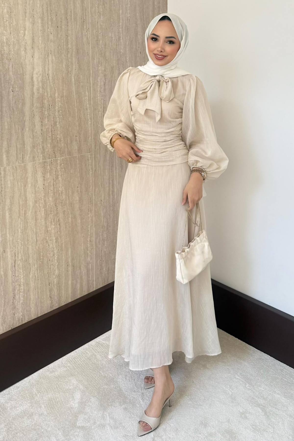 Belden Oturtmalı Elbise Taş