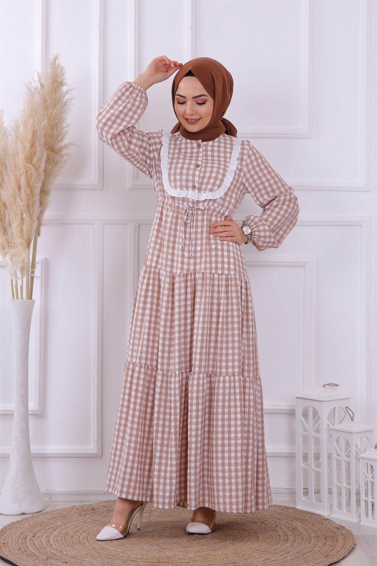 Belden Bağcıklı Elbise Kahve