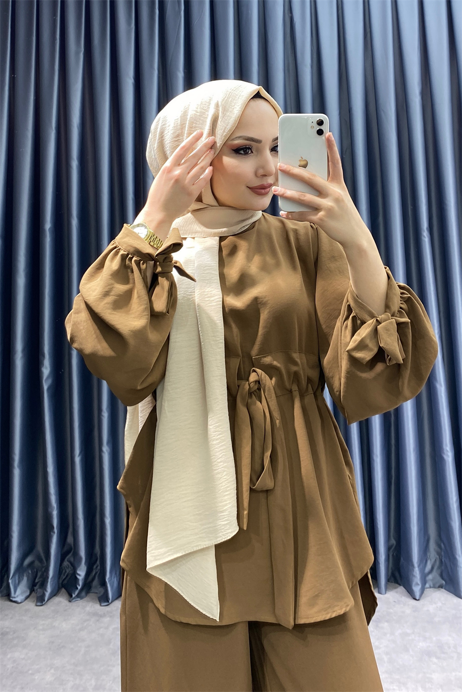 Belden Bağcıklı Kolları Bağlamalı Takım Kahverengi