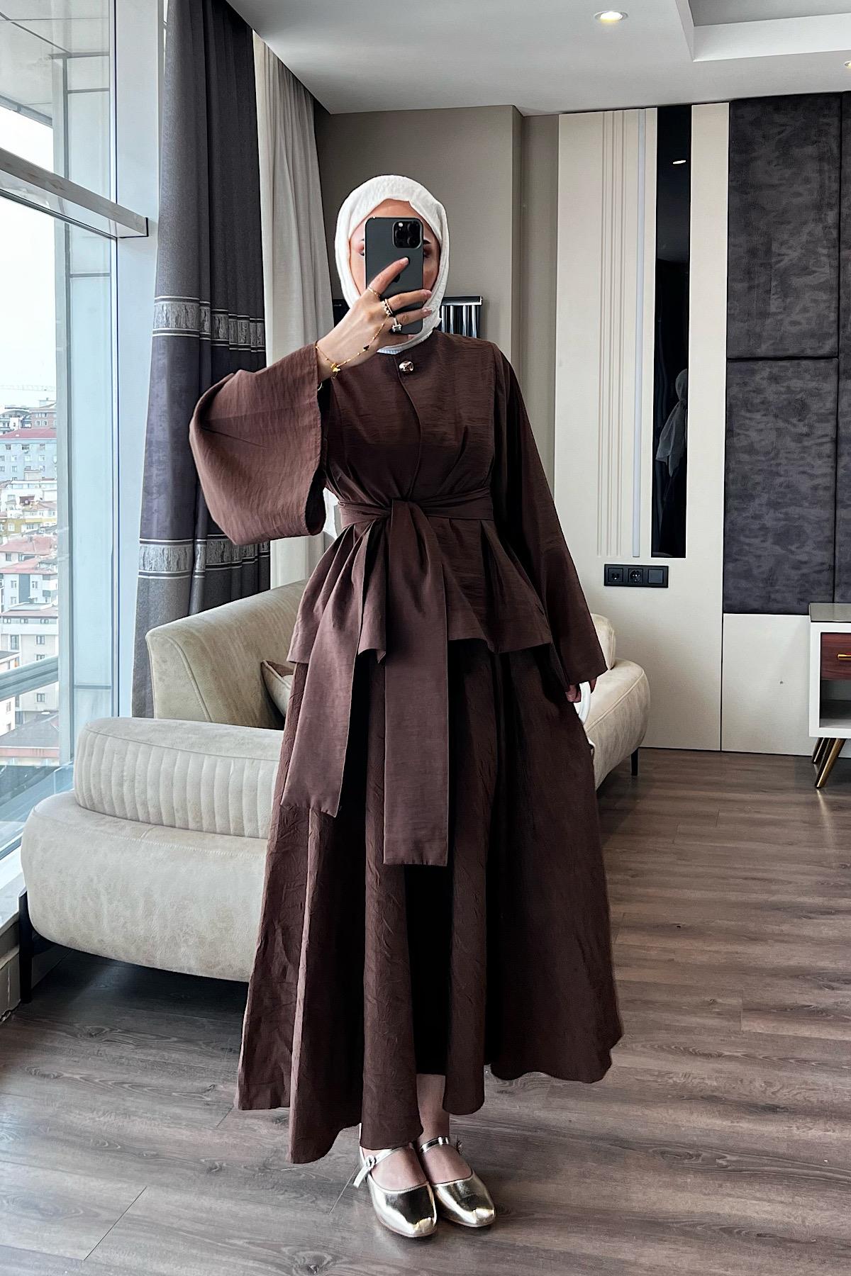 Bluzu Bağlamalı İkili Takım Kahve