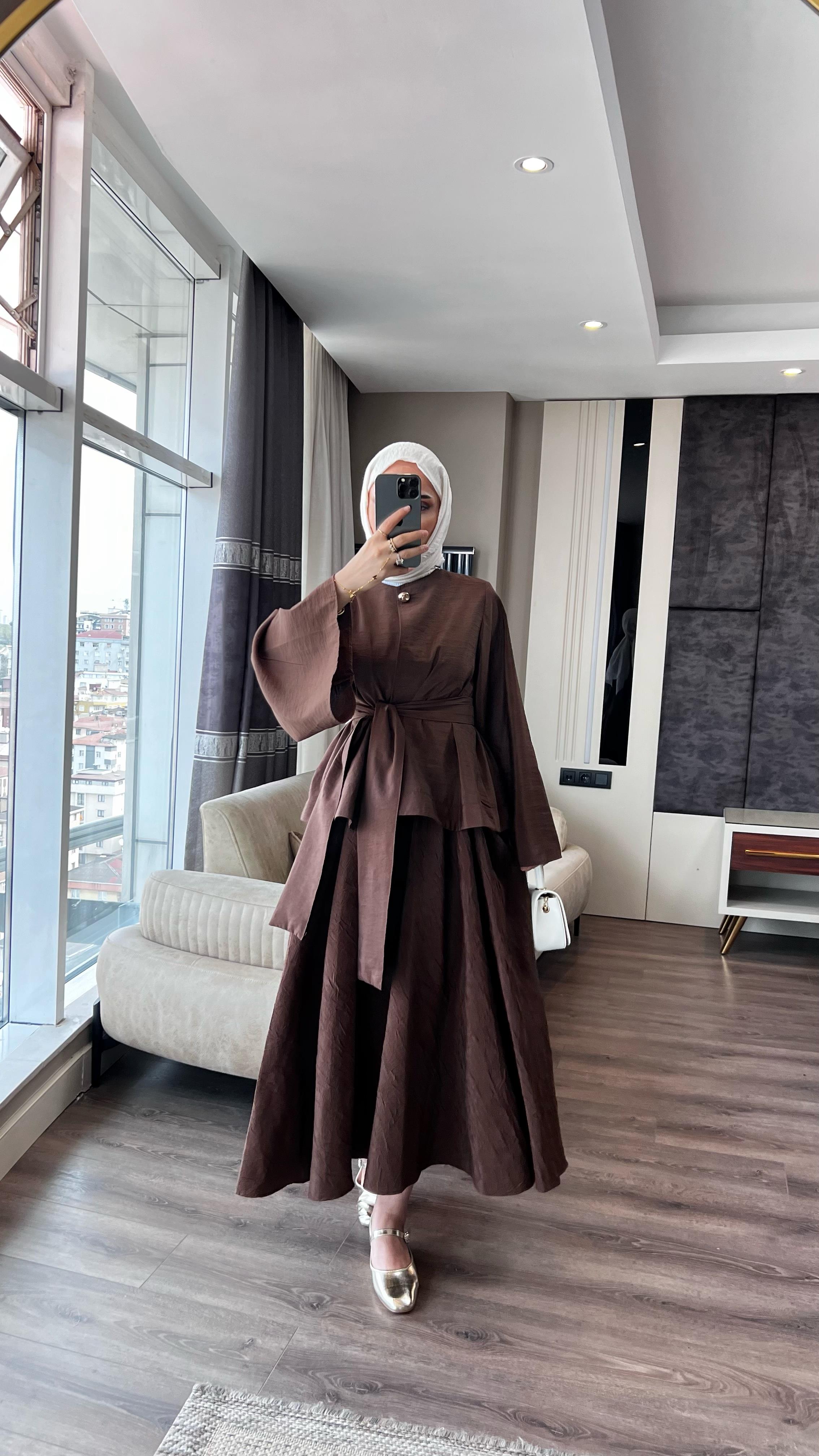 Bluzu Bağlamalı İkili Takım Kahve