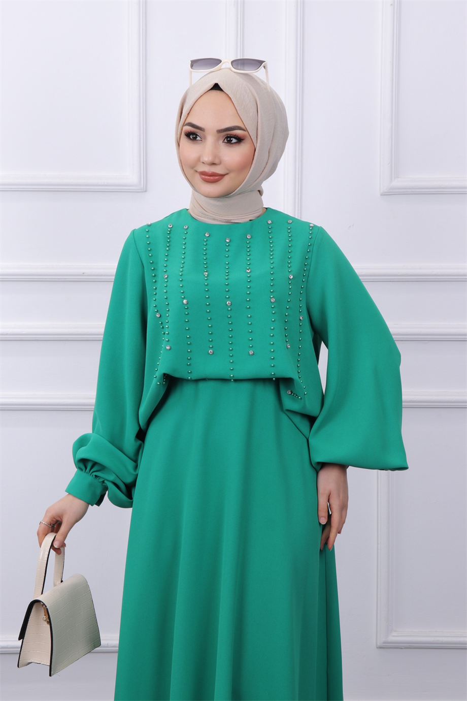 Bluzu Taşlı Takım Yeşil