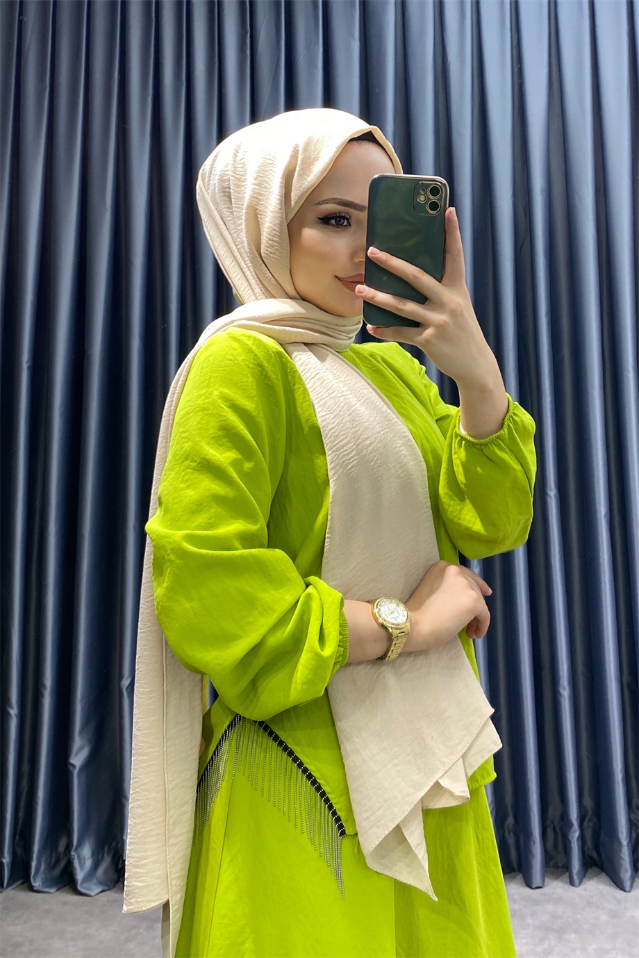 Bluzu Zincir Detaylı Takım Yeşil