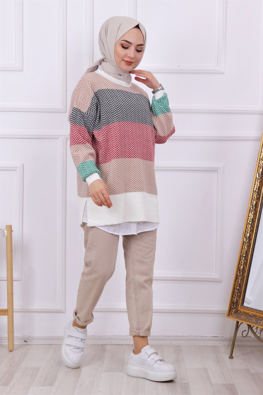 Çavuş Desen Triko Tunik