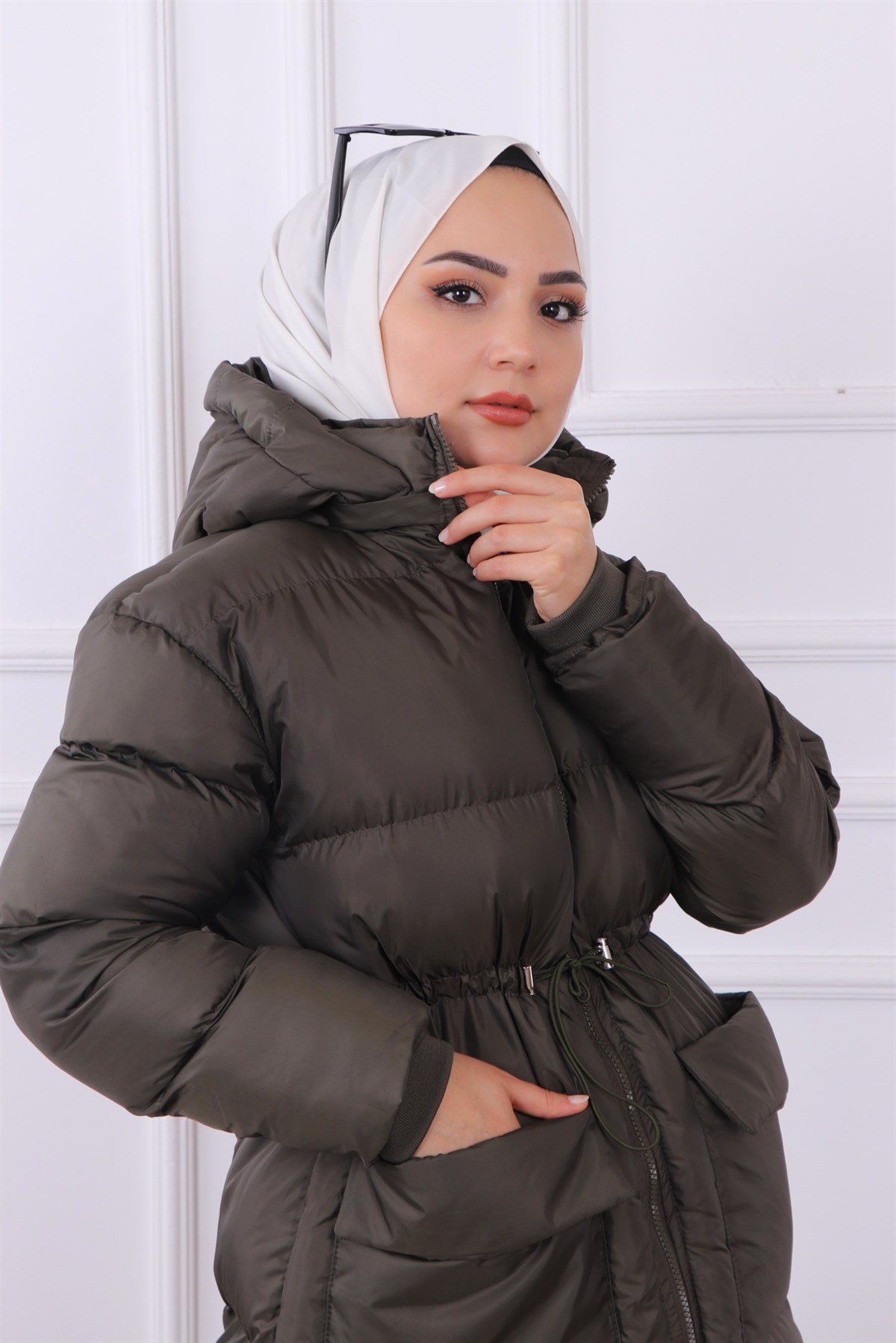 Cep Detaylı Şişme Mont Haki Yeşili