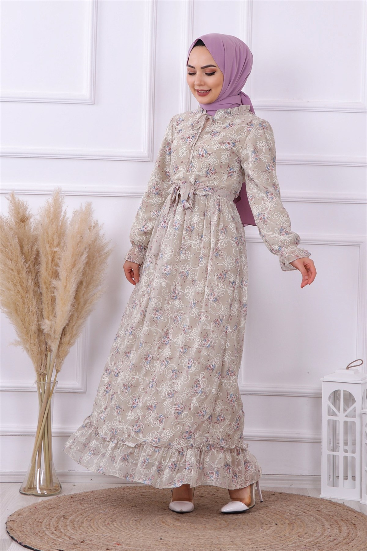 Çiçek Desenli Elbise Yeşil