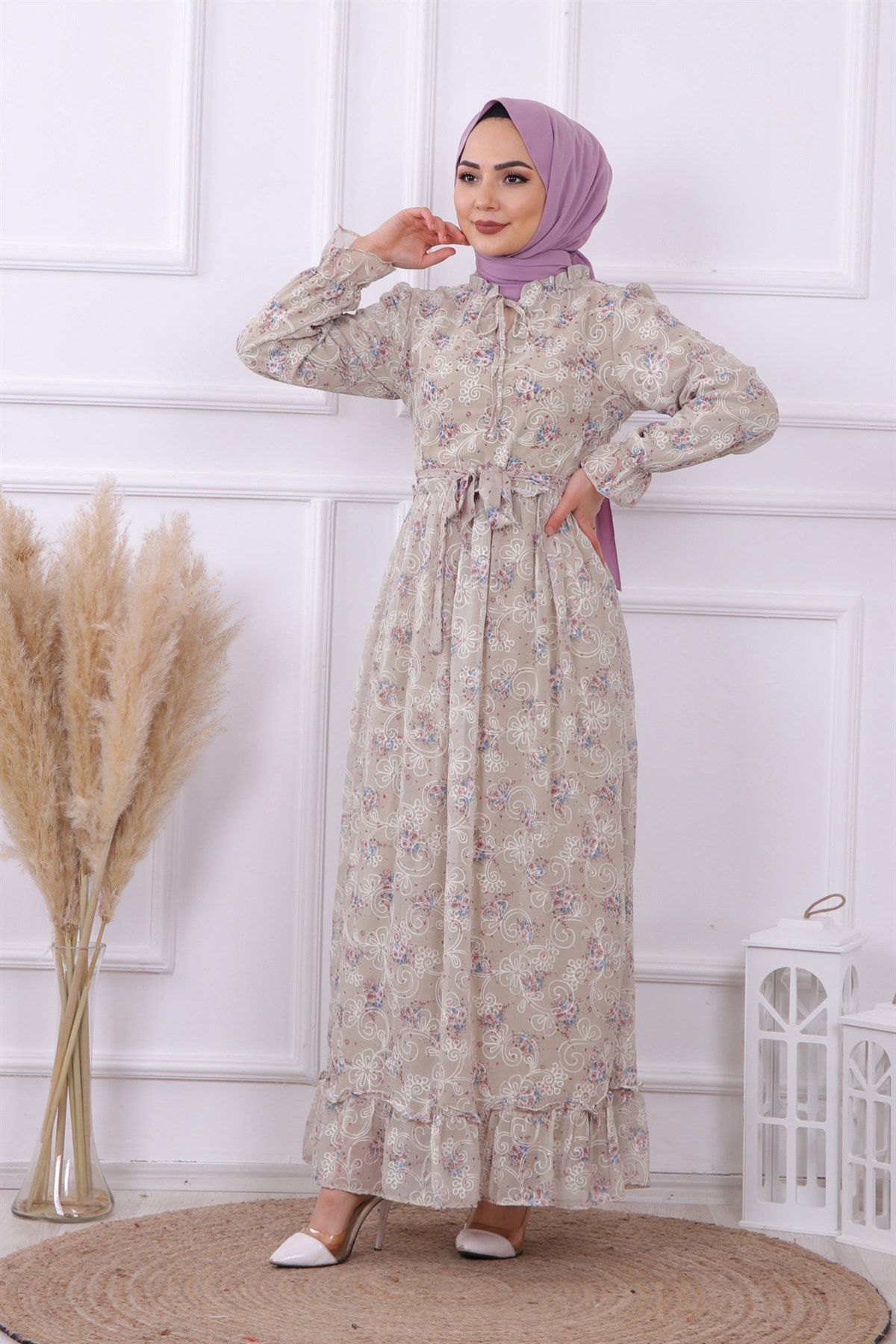 Çiçek Desenli Elbise Yeşil