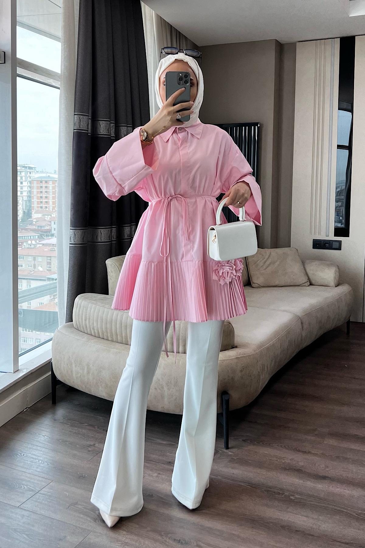 Çiçek Detaylı Gömlek Pembe