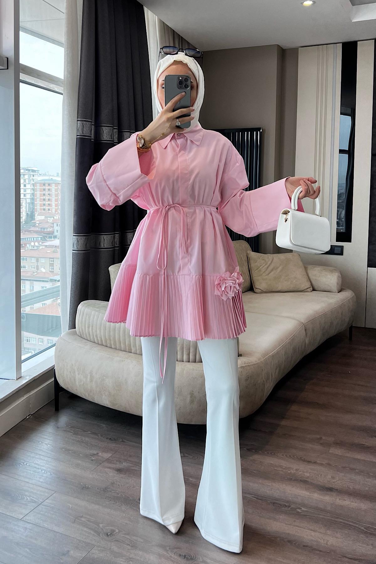 Çiçek Detaylı Gömlek Pembe