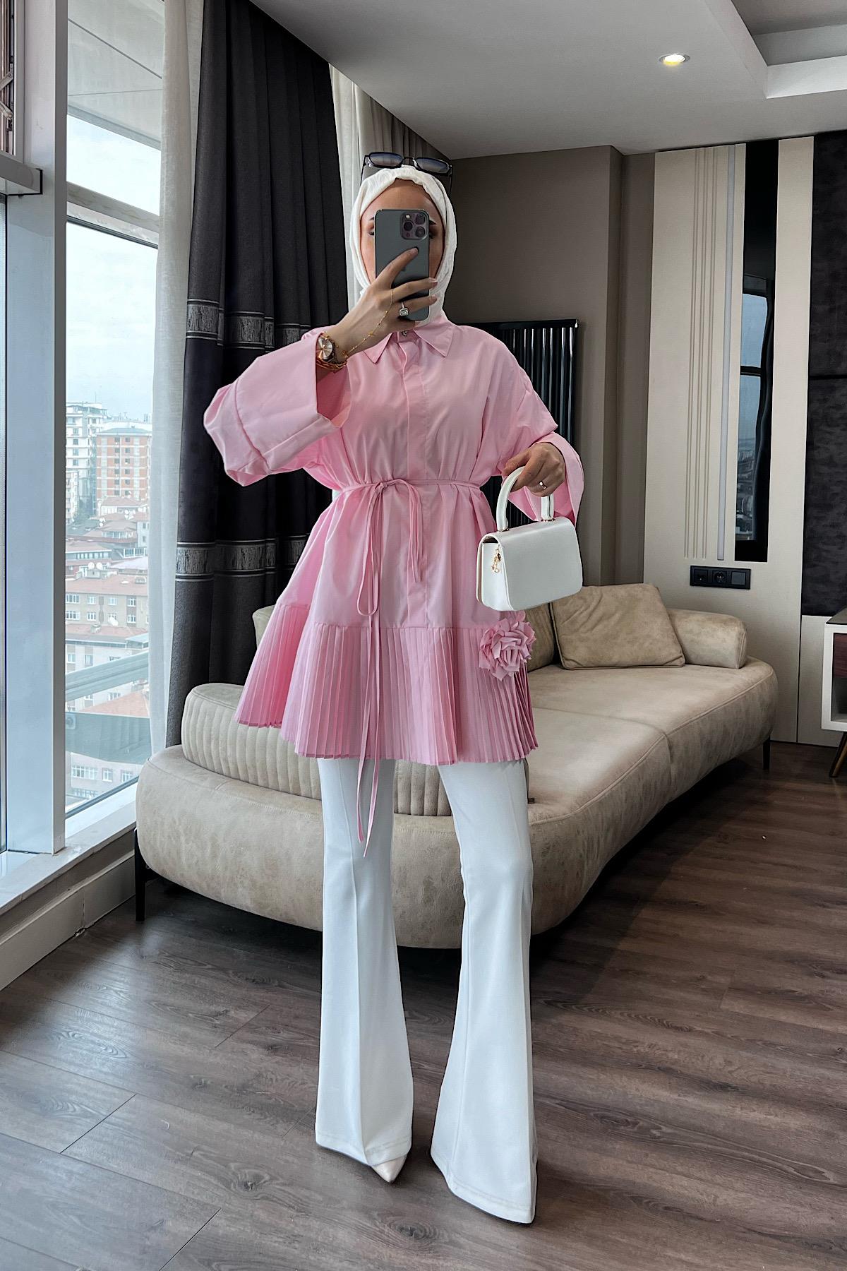 Çiçek Detaylı Gömlek Pembe