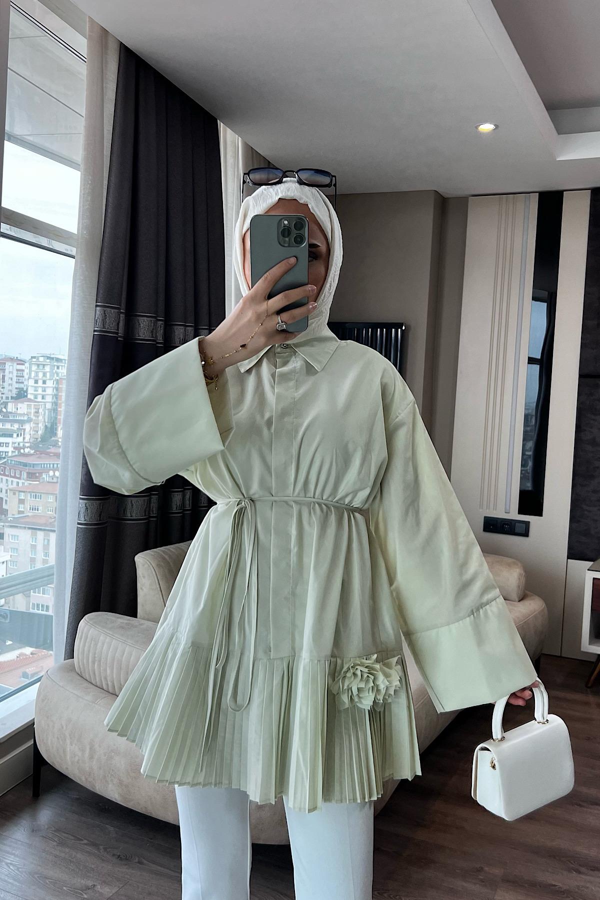 Çiçek Detaylı Gömlek Yeşil