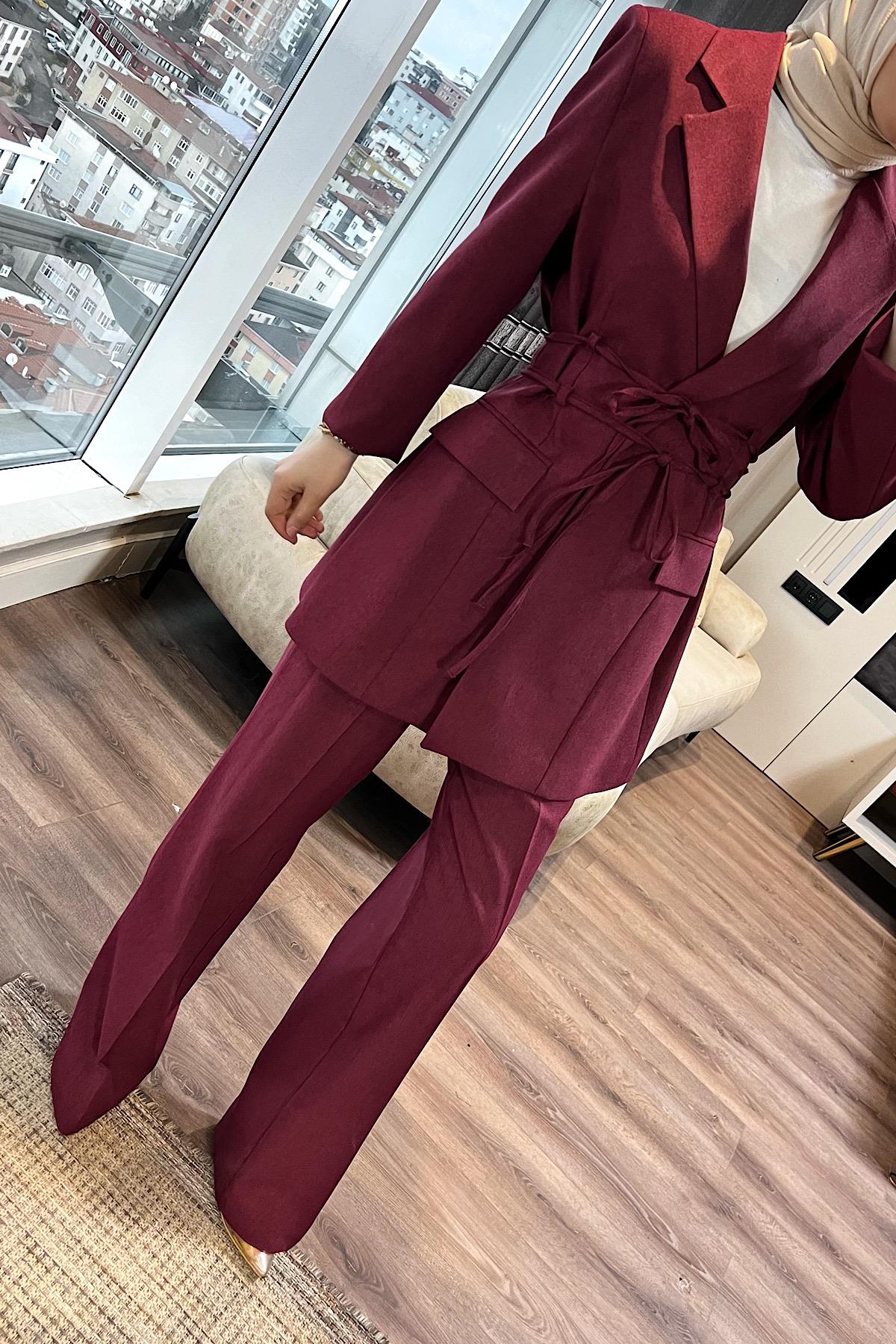 Çift Biyeli Takım Bordo